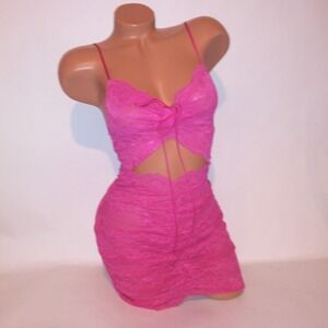 Victoria Secret Lingerie Chemise Slip Small Solid Pink Allover Lace Cutout New